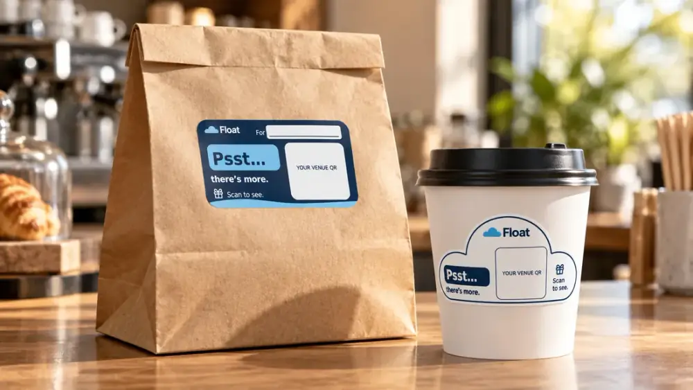 Concept of Float stickers on takeaway packaging